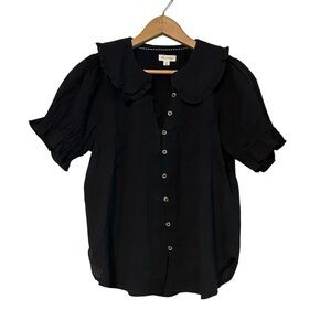 Anthropologie Black Blouse with Ruffled Collar